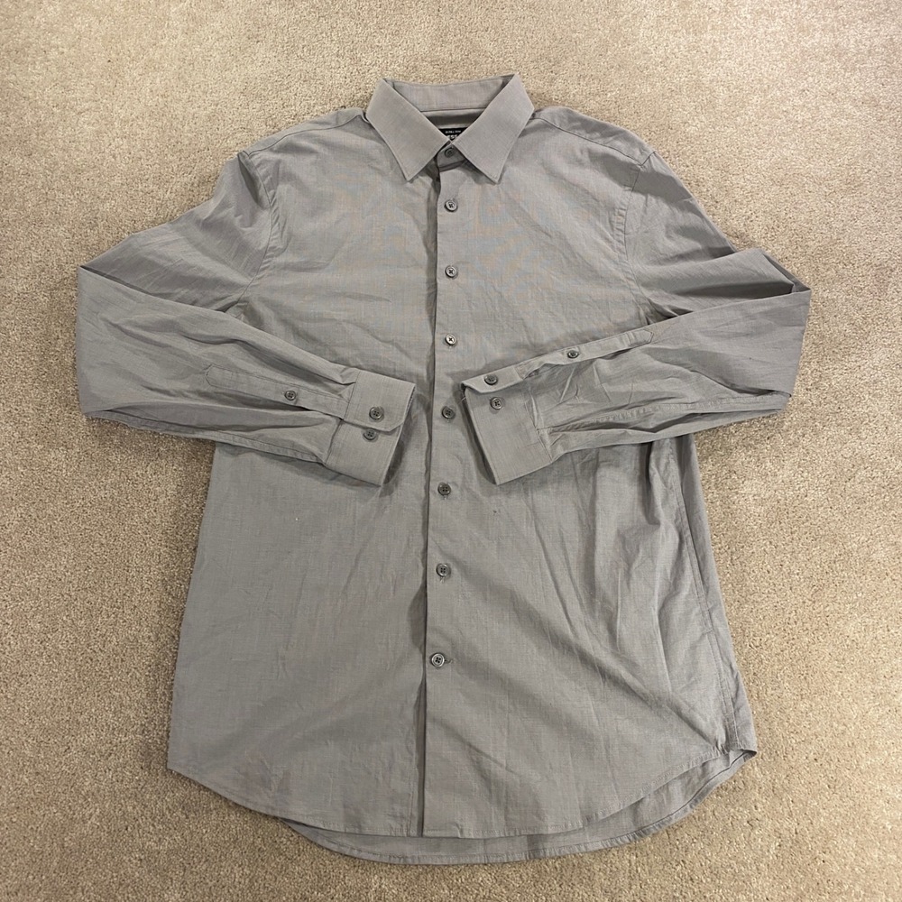Express 1MX Button Down Shirt Mens Medium Grey Extra Slim Stretch